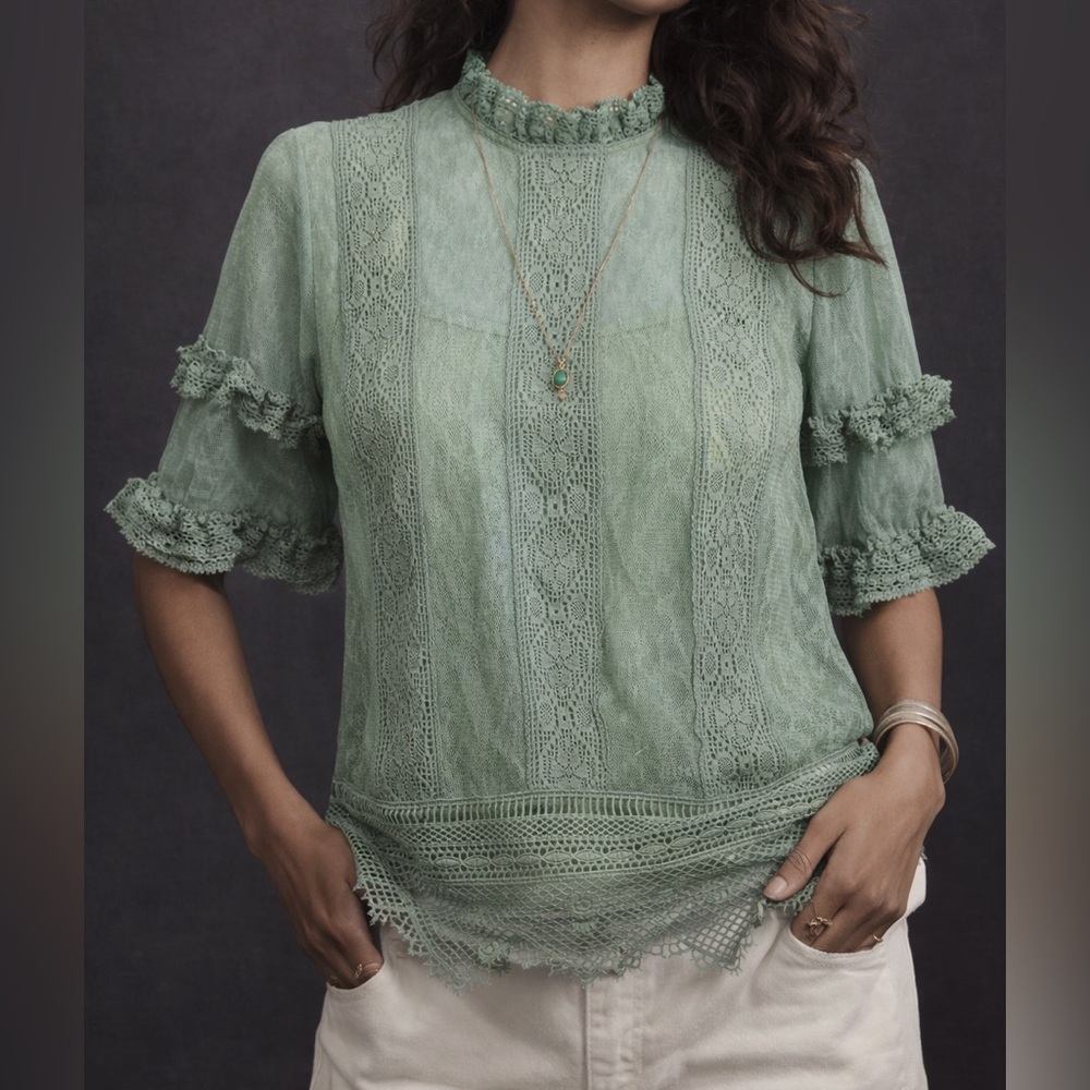 ANTHROPOLOGIE: Celadon Lace Top